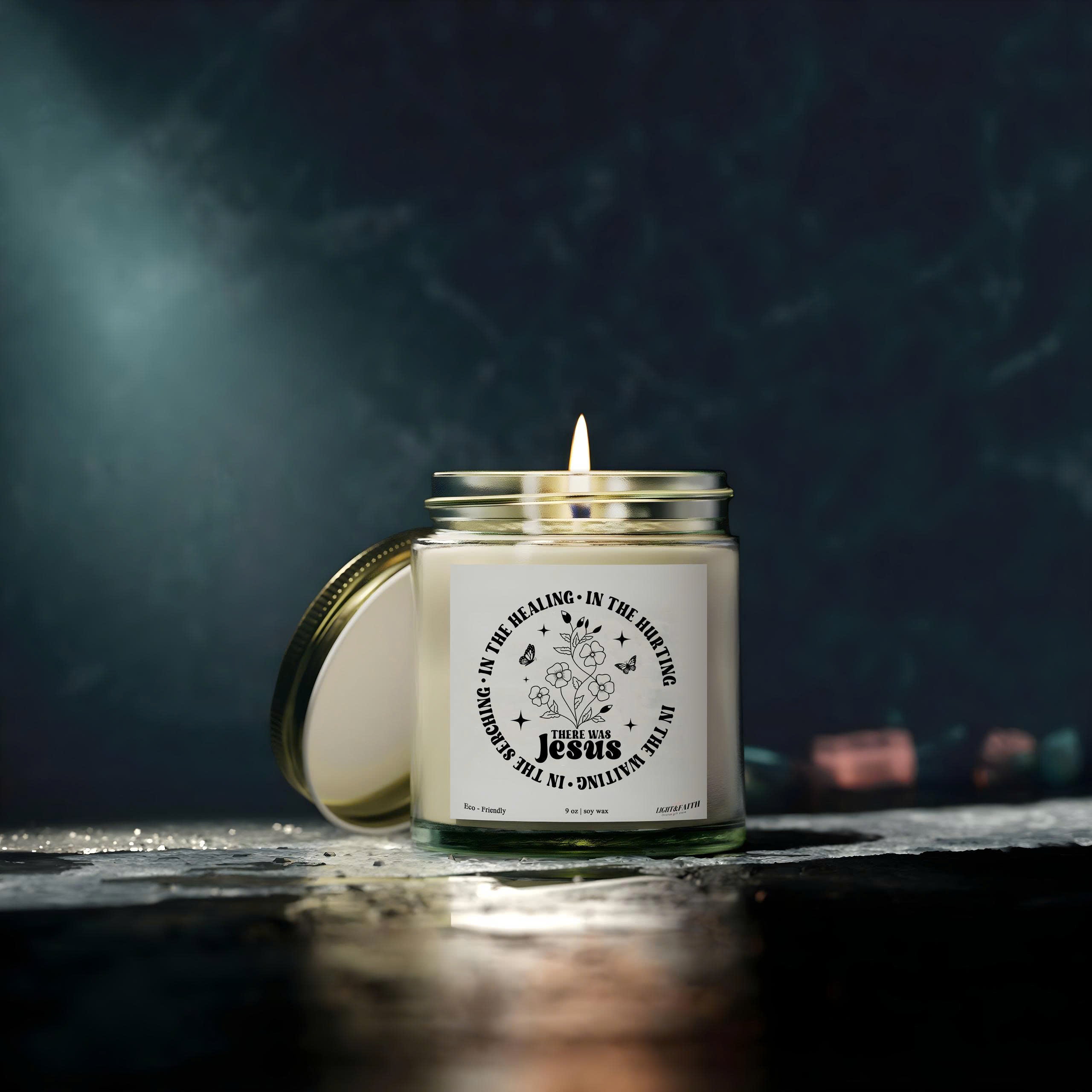 There Was Jesus Candle, In the Searching, Healing, Hurting, Inspirational Christian Candle, Uplifting Gift for Faith and Comfort CDLAF34